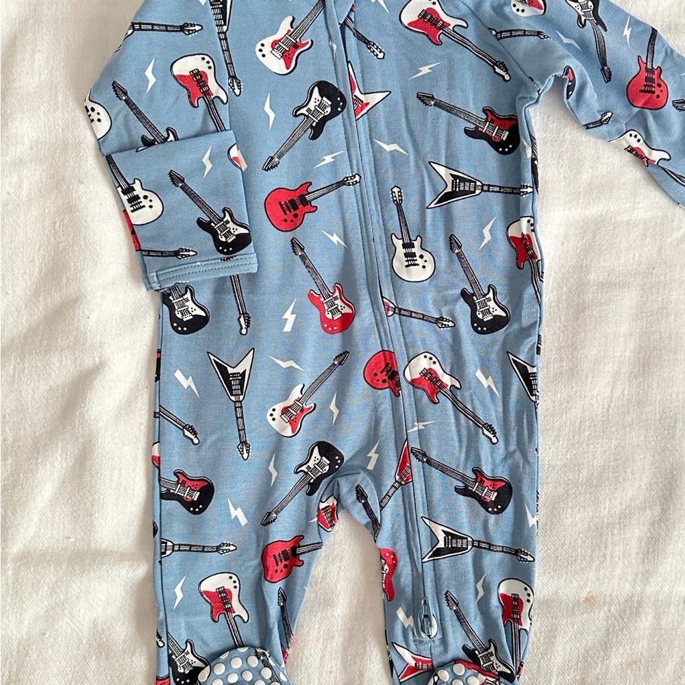 Rock n Roll Blue Bamboo Zipper Footie